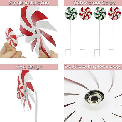 5pcs Wind Spinners Metal Colorful Flowers Garden Stake, Christmas Lollipop Pinwheels, 27" Metal Windmill Yard Art Outside Decorations, Lawn Ornaments Outdoor Garden Décor