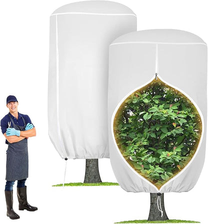 2 Pack Rounded Top Plant Covers Freeze Protection for Winter, Plant Covers for Winter, 75" X 90" Tree Frost Protection Blankets Outdoor With Zipper/Drawstring, for Shrub Bush Fruit Tree Potte(White)