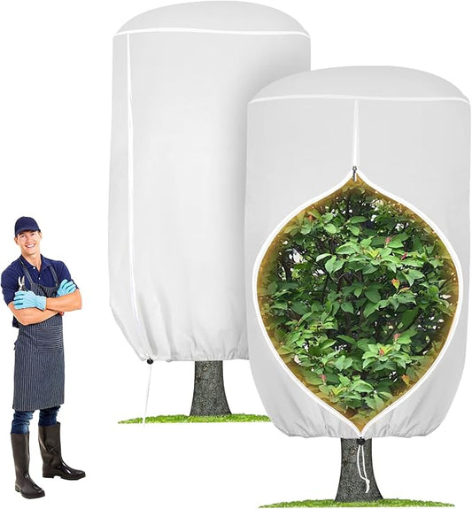 2 Pack Rounded Top Plant Covers Freeze Protection for Winter, Plant Covers for Winter, 75" X 90" Tree Frost Protection Blankets Outdoor With Zipper/Drawstring, for Shrub Bush Fruit Tree Potte(White)