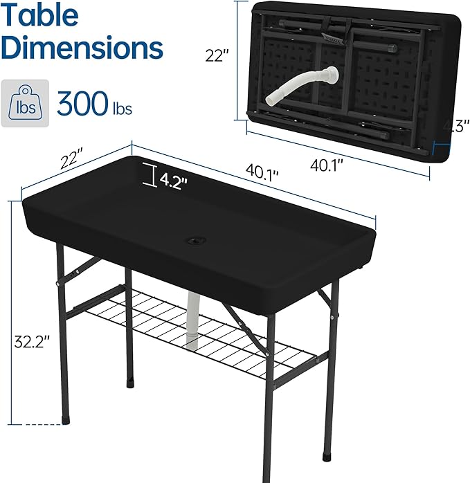Outdoor Ice Cooler Folding Table, Portable Cooler Table with Removable Matching Skirt, Chill Table for Party BBQ Camping Wedding Black
