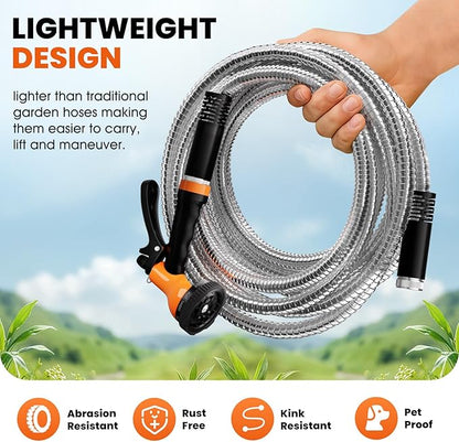 Garden Hose 100 FT - Flexible Metal Hose with 10 Function Nozzle, Kink Free, Lightweight, Durable, Crush Resistant Fitting, Easy to Coil, Puncture Proof Hose for Yard, Rv, 600 PSI - 2025 Model