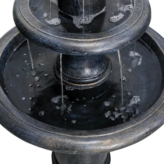 45.2” H Outdoor Floor Water Fountain, 3-Tiers Concrete Water Fountain with Submersible Electric Pump - Garden Cascading Waterfall for Yard Patio Lawn Home Decor