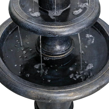 45.2” H Outdoor Floor Water Fountain, 3-Tiers Concrete Water Fountain with Submersible Electric Pump - Garden Cascading Waterfall for Yard Patio Lawn Home Decor
