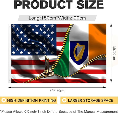 Vintage American America Usa Ireland Irish Flags For Outside Yard 3x5 Ft Double Sided Printed 100d Polyester Lightweight Garden Welcome Outdoor Banner Brass Grommets