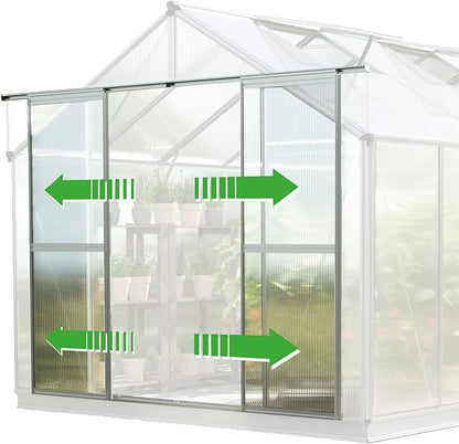 Greenhouse Topas 6 Aluminum Frame 7.4 x 12.6 ft Approx. 6 mm Polycarbonate Panels - with Bonus Base Frame and Automatic Vent Opener