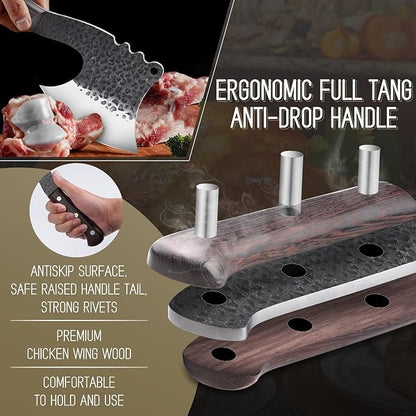 ROCOCO Meat Bone Cleaver Knife for Meat Cutting Handmade Heavy Duty Butcher Axes Hand Forged Full Tang Chopper for Kitchen Outdoor BBQ Chirstmas Mother Father Gifts Idea Men Black