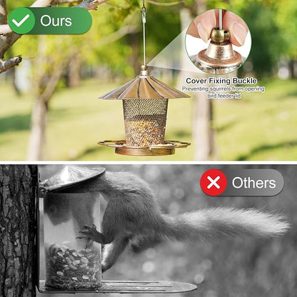LBTING Bird Feeder for Outdoor, Squirrel Proof Metal Wild Bird Feeder for Hanging Outside Garden Yard Decoration, Flower Petals Shaped with Roof