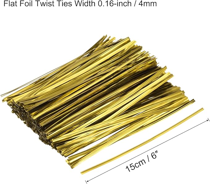 MECCANIXITY Foil Twist Ties 6" 15cm Metallic Plastic Closure Tie for Tying Bread, Candy, Cookies, Gift Bags Arts Crafts Ties Gold Tone Pack of 750