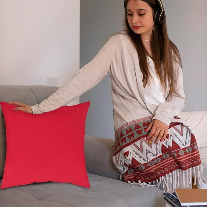Covers & All Premium Square Throw Pillow Inserts with Covers Set of 4, 20 x 20 Inches Red, Decorative Cushions for Couch Sofa Home Decor Office Travel UV Resistant Waterproof Soft Cushions Pillows