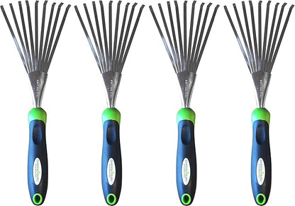 Garden Guru Stainless Steel Hand Rake Soil Tiller with Ergonomic Handle, Great for Gardening, Cultivating, Loosening Soil & Spreading Mulch (4 Pack)