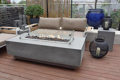 Elementi Granville Gas Fire Pit Cast Concrete Fire Table, Outdoor Fire Pit Electronic Ignition | Canvas Cover, Lava Rock Included | Free AMS Wind Guard | Light Gray (Natural Gas)