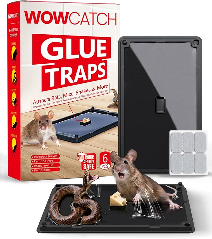 Sticky Mouse Traps Indoor for Home – 6 Pack Rat Glue Traps with Bait Slot, Pet Safe Rodent Catcher for Garage, Kitchen - Catches Snakes, Roaches, Spiders, Lizard, Non-Toxic, Medium Size