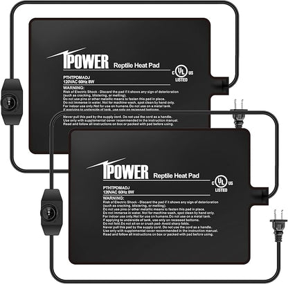 iPower 6x8 Inch Reptile Heating Pad with Adjustable Controller Knob, Under Tank Heater Mat for Turtles, Lizards, Snakes, Amphibians & Small Pets, 2 Pack