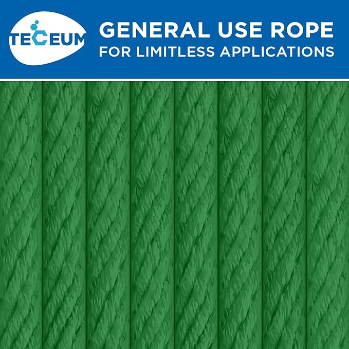 TECEUM Cotton Rope 3/16” (5 mm) – 50 FT – Strong All-Purpose Braided Rope – Natural Cotton – for Crafting, Сamping, Clothes Line, DIY, Indoor & Outdoor Use – Green
