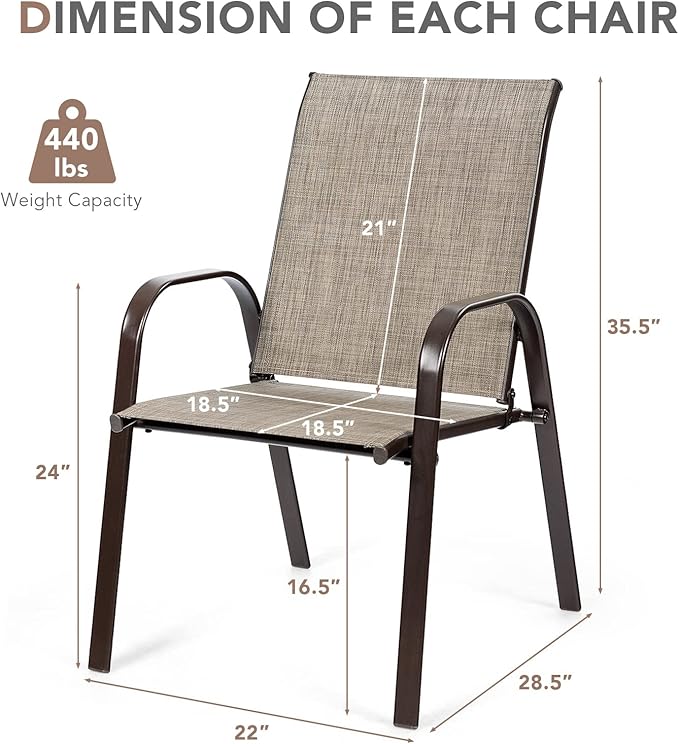 Tangkula 4 Piece Patio Dining Chairs, Outdoor Bistro Chairs W/Curved Armrests, Easy-to-Dry Fabric, Reinforced Steel Frame, Wide & Comfortable Camping Chairs for Garden, Poolside, Backyard (2, Grey)