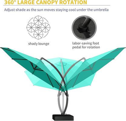 Kingdura 11ft Offset Cantilever Patio Umbrella with Base Included, Large Round Aluminum Outdoor Umbrella, 360° Rotation & Infinite Tilt, Heavy Duty Frame for Deck Pool Backyard, Turquoise Blue