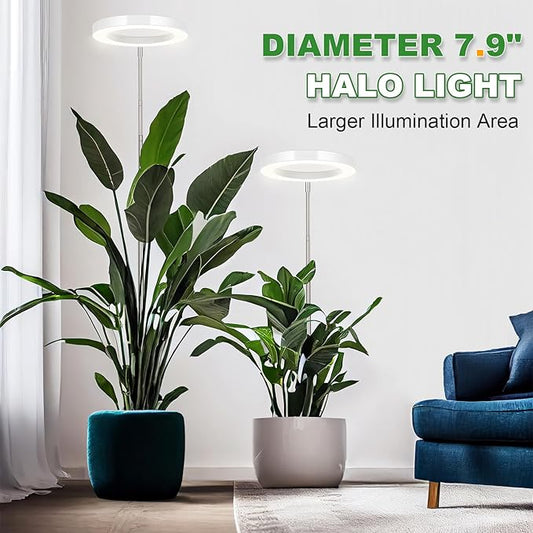 LORDEM Grow Light, 7.9" Full Spectrum LED, Adjustable Height, Auto Timer 4H/8H/12H, 6 Dimmable Levels, Ideal for Large Tall Plants, 2 Packs