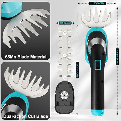 DURATECH Cordless Hedge Trimmer, 7.2V 2-in-1 Handheld Rechargeable Grass Trimmer & Hedge Shears with USB Type-C Cable, Built-in Li-ion Battery, Electric Shrub & Grass Shears for Garden, Yard and Lawn