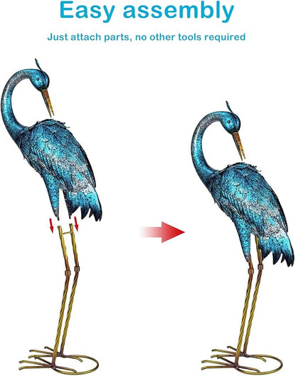 Kircust Garden Sculpture & Statues, Blue Heron Lawn Ornaments Standing Metal Crane Yard Art Large Size Bird Decoy for Outdoor Lawn Backyard Porch Patio Decoration, Set of 2