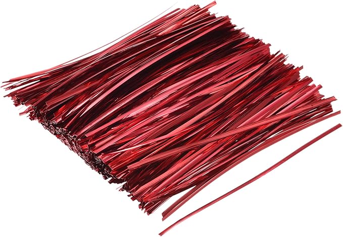 MECCANIXITY Foil Twist Ties 7" 18cm Metallic Plastic Closure Tie for Tying Bread, Candy, Cookies, Gift Bags Arts Crafts Ties Red Pack of 750