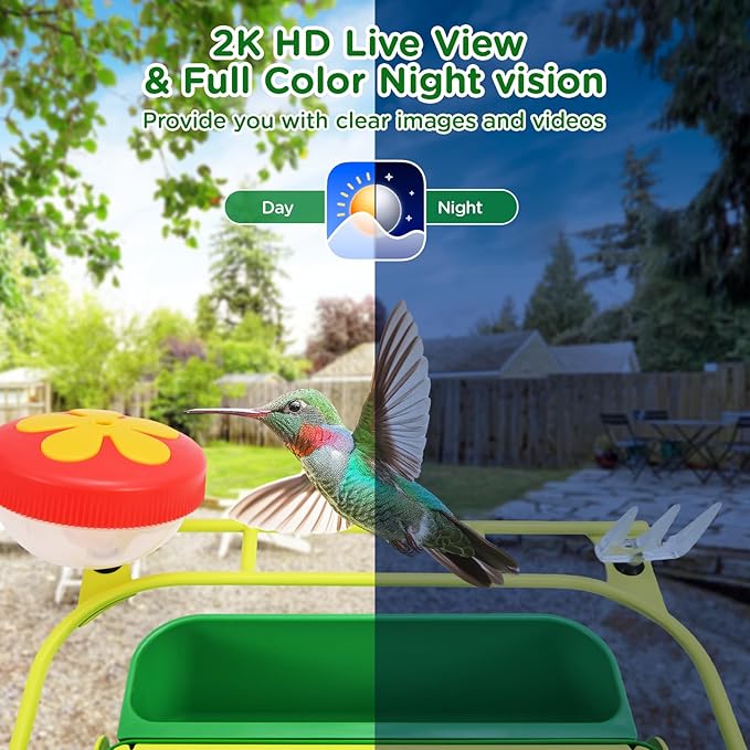 Avinory Metal Smart Bird Feeder with 2K HD Camera with Pole Dia 1 in,Solar Powered,AI Identification for 12000+ Species,2.4GHz Wireless,Squirrel-Proof Design,Chew-Proof,Easy Setup for Outdoor Garden