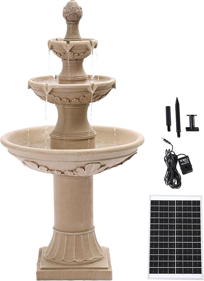 Italian Solar Water Fountains Outdoor Garden Decor - 48.4''H Fountains and Waterfalls Outside, Large Cascading Indoor Floor-Standing Resin Bubbler Fountain Features W/Pump for Patio, Backyard