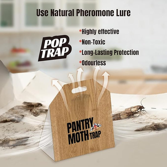 POPTRAP 20 Pack Pantry Moth Traps, Non-Toxic Glue Moth Trap for Food and Cupboard, Traps with Natural Pheromones, Wood Grain Appearance for Pantry Moths