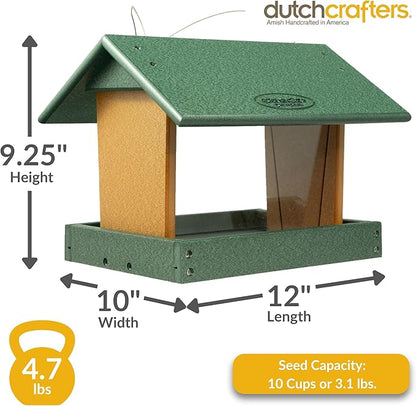 DutchCrafters Poly Hanging Hopper Bird Feeder, Large Hanging Bird Feeder for Outside, Outdoors - Amish American Made (Turf Green & Cedar)
