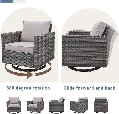 Wicker Patio Furniture Set, 6 PCS Outdoor Patio Furniture Set with Swivel Chairs, Includes 2 Swivel Patio Chairs, 1 Outdoor Couch, 1Side Table and 2 Ottoman, Grey/Beige