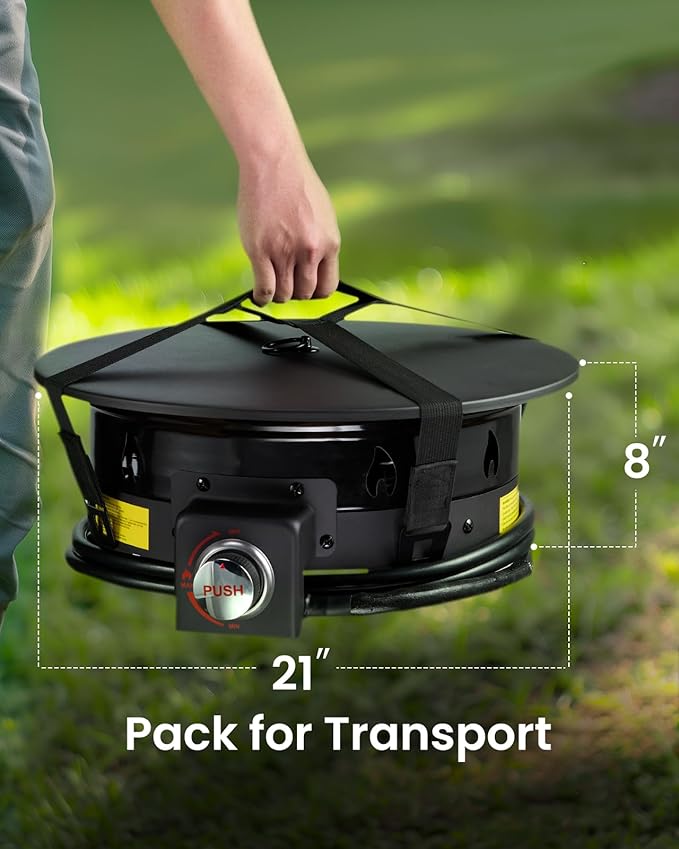 Ciays 21 Inch Propane Fire Pit with Grill Grate, Folding Legs, CSA Certified, 58,000 BTU, Black, Metal, Round, Compatible with Propane