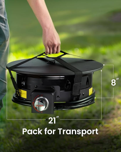 Ciays 21 Inch Propane Fire Pit with Grill Grate, Folding Legs, CSA Certified, 58,000 BTU, Black, Metal, Round, Compatible with Propane