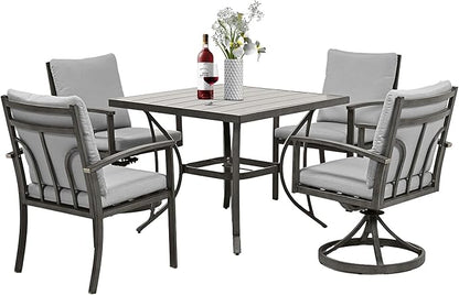 HAPPATIO 5-Piece Patio Outdoor Dining Sets - All Aluminum Outdoor Patio Table and Chairs Set for 4 Includes 1 Square Dining Table, 2 Dining Chairs, and 2 Swivel Dining Chairs, for Lawn or Garden