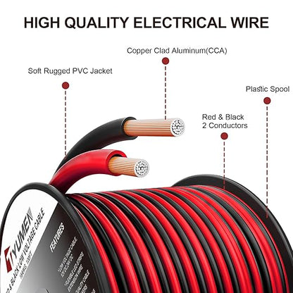 12 Gauge Wire 50FT, 12 AWG Red Black Hookup Electrical Wire LED Strips Extension Cord 12V/24V DC Cable, 12AWG 2 Conductors Flexible Wire for in-Home, Autos, Schools use