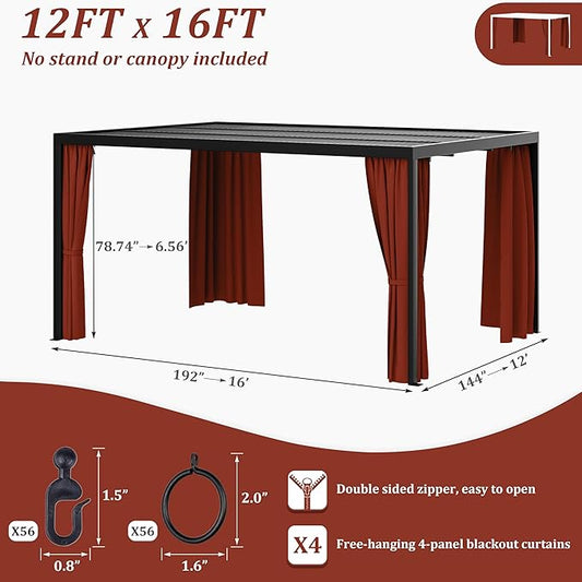Gazebo Universal Replacement Privacy Curtain,12'×16' Gazebo Outdoor Waterproof Curtains, 4-Panels Sidewall Curtains with Double Zipper for Patio Canopy, Garden and Backyard (Curtain Only)