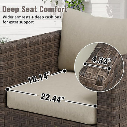 EAGLE PEAK Harbor Haven 2 Piece Wicker Patio Chair, Deep Seating Armchair, Weather Resistant Outdoor Furniture for Patio, Deck, Garden, Brown/Beige