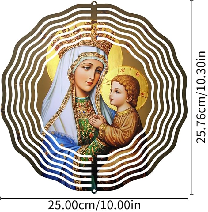Crown Virgin Mary Wind Spinner, Metal Wind Spinners Outdoor Indoor, Religious Jesus Christ Garden Decor for Outside, Stainless Wind Spinners for Yard and Garden 10 inch 3D (25.76X25 CM)