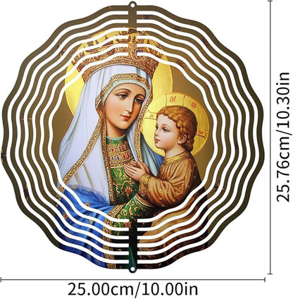Crown Virgin Mary Wind Spinner, Metal Wind Spinners Outdoor Indoor, Religious Jesus Christ Garden Decor for Outside, Stainless Wind Spinners for Yard and Garden 10 inch 3D (25.76X25 CM)