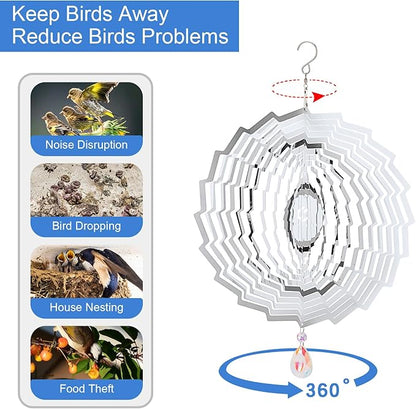 3D Wind Spinners Outdoor Flowing-Light Effect Metal Garden Decor, Highly Reflective Bird Deterrents for Outside, Mirrored Wind Sculptures to Scare Birds Away from Yard Patio Farm (Vortex-Silver)