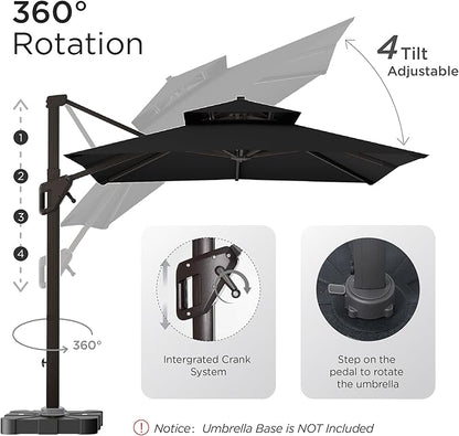 10' X 13' Patio Umbrella Outdoor Large Rectangle Offset Cantilever Umbrellas Double Top Heavy Duty Windproof with 360-degree Rotation for Pool Garden Deck
