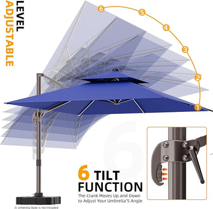 10' X 13' Outdoor Patio Umbrella Large Rectangle Cantilever Umbrella Heavy Duty 360°Rotation Offset Umbrella for Garden Deck Pool Patio,Navy Blue