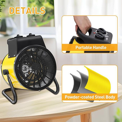 Portable Greenhouse Heater with Digital Thermostat, Overheat Protection, 1500W Radiant Electric Heater for Indoor & Outdoor Use, Garage, Grow Tent, RV, IPX4 Water Resistant, 1 Pack, Yellow