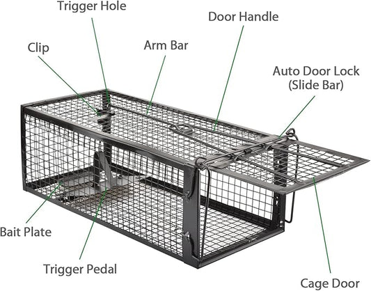 2-Pack Rat Traps Humane Live Mouse Vole Chipmunk Trap Cage for Indoors and Outdoors (Black)