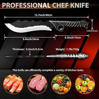 Purple Dragon Heavy Duty Machete for Cutting Trees – Japanese Forged Survival Machete with Tiger Head Handle, Gardening Machetes with Leather Sheath, Yard Work & Outdoor Camping Machetes