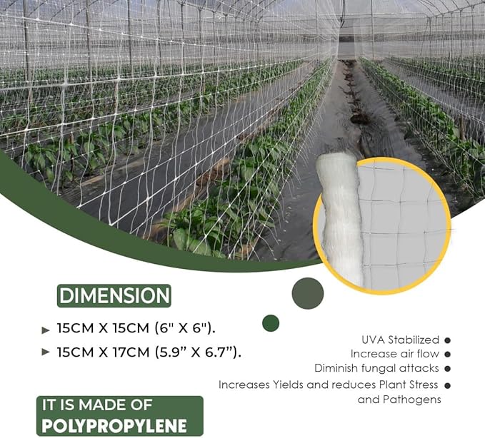 10-Feet by 4920-Feet Professional Grade Vegetable Support Trellis Netting Roll/Scrog Net Roll, (119" x 4920' / 3m x 1500m) (mesh 5.9"x6.7" / 15cm x 17cm)