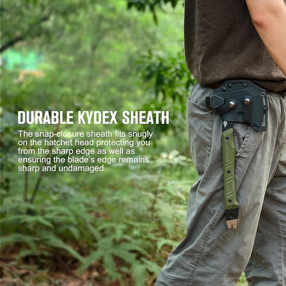 OKNIFE Otacle A1 Survival Hatchet & Camping Axe, 4 in 1 Full Tang Tactical Axe, G10 Non-Slip Grip Tomahawk with Durable Kydex Sheath (OD Green)