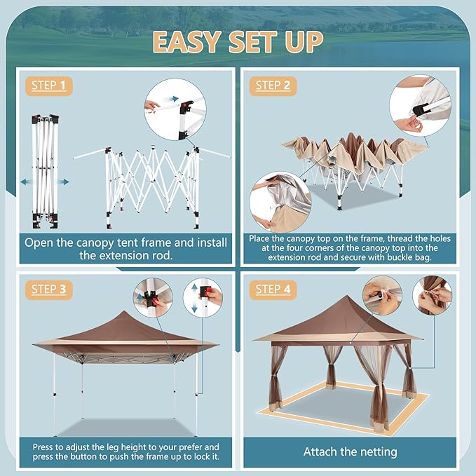 COBIZI 12x12 Pop Up Gazebo On Clearance Canopy Tent Easy Up Outdoor Gazebo Waterproof Upgrade with Mosquito Nettings and Carry Bag for Patio Garden Lawn