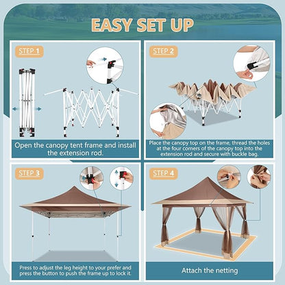 COBIZI 12x12 Pop Up Gazebo On Clearance Canopy Tent Easy Up Outdoor Gazebo Waterproof Upgrade with Mosquito Nettings and Carry Bag for Patio Garden Lawn