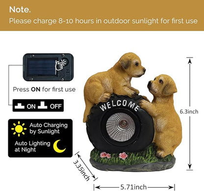 Solar Garden Statue LED Outdoor Garden Decor Funny Animal Sculpture for Yard Patio Lawn Weatherproof Resin Birthday Art Gift（Dog）