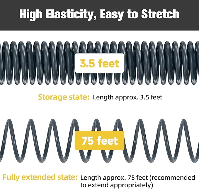 Coil Hose,3/8" EVA Coil Garden Hose 75 FT,Curly Water Hose Lightweight with Brass Connectors,Recoil Garden Hose Includes 8-Pattern Spray Nozzle for Boat, Yard, Patio, Green