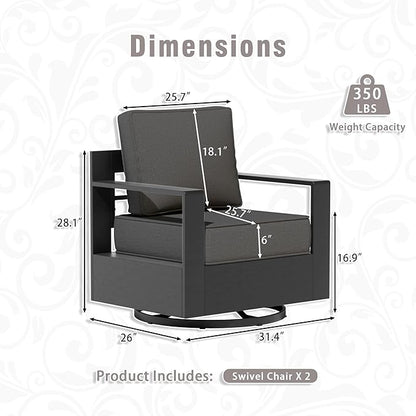 Aluminum Patio Swivel Chair - Outdoor 360°Swivel Chair with 6" Thick Water-insistant Cushions, All-Weather Use Frame, Removable Cover, Ideal for Garden, Poolside (Grey)